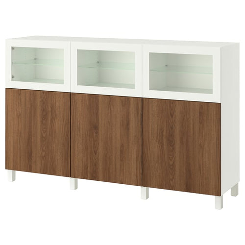 BESTÅ storage combination with doors, white Lappviken/Sindvik walnut effect, 180x42x112 cm