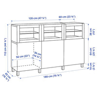 BESTÅ - Storage combination with doors, white Lappviken/Sindvik dark grey, 180x42x112 cm