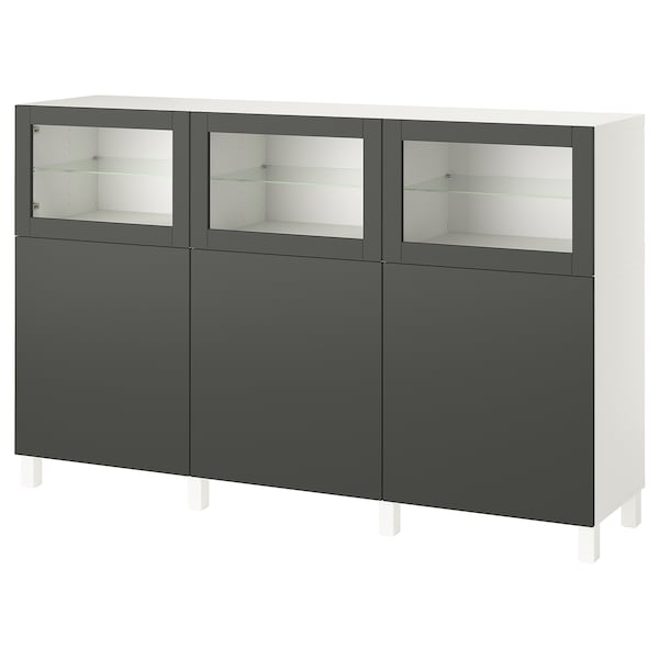 BESTÅ - Storage combination with doors, white Lappviken/Sindvik dark grey, 180x42x112 cm