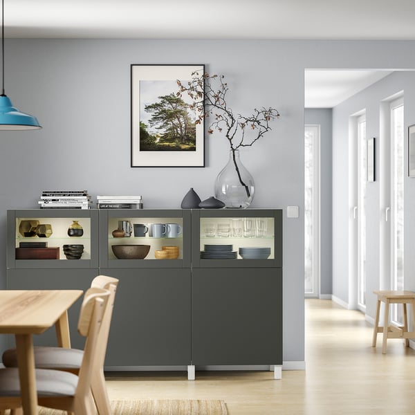 BESTÅ storage combination with doors, white Lappviken/Sindvik dark grey, 180x42x112 cm
