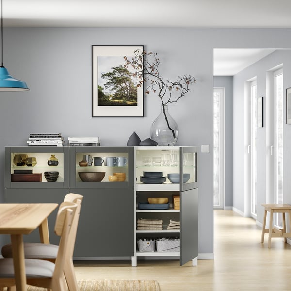 BESTÅ storage combination with doors, white Lappviken/Sindvik dark grey, 180x42x112 cm