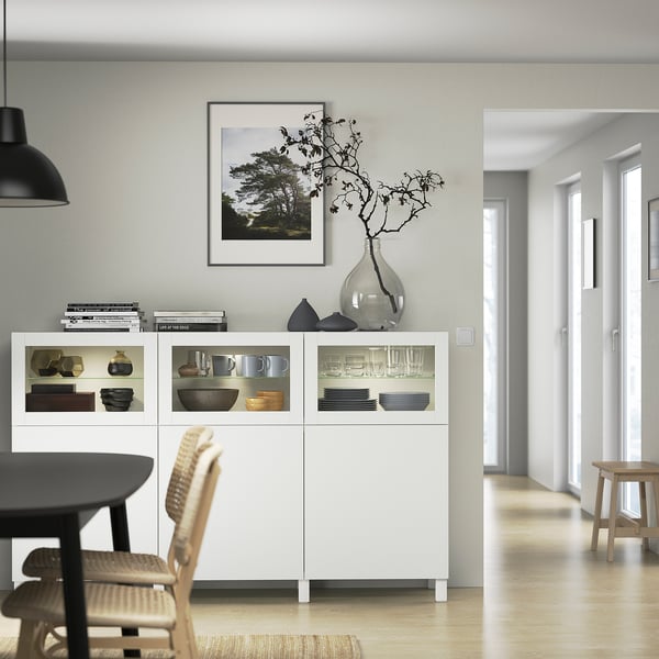 BESTÅ storage combination with doors, white Lappviken/Sindvik white clear glass, 180x42x112 cm