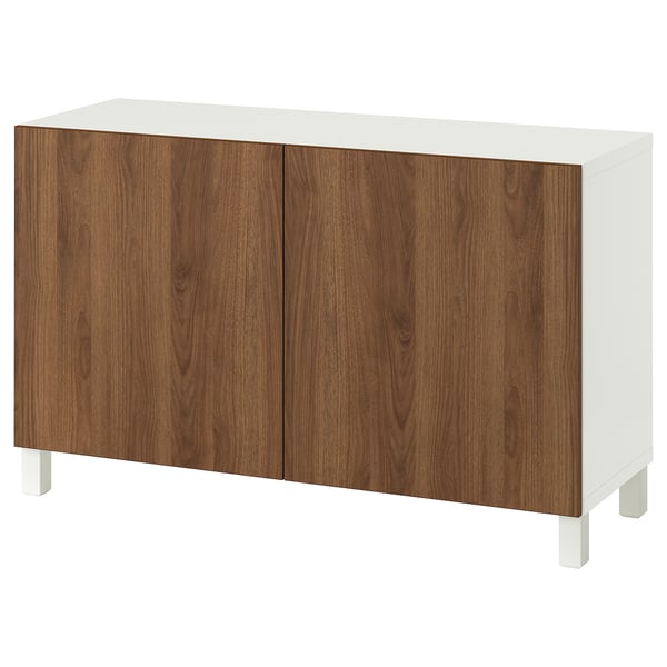 BESTÅ storage combination with doors, white brown/Lappviken/Stubbarp brown walnut effect, 120x42x74 cm