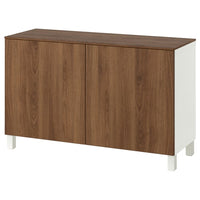 BESTÅ storage combination with doors, white brown/Lappviken/Stubbarp walnut effect, 120x42x75 cm
