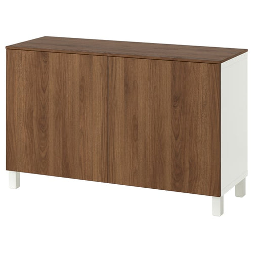 BESTÅ storage combination with doors, white/Lappviken/Stubbarp walnut effect, 120x42x75 cm