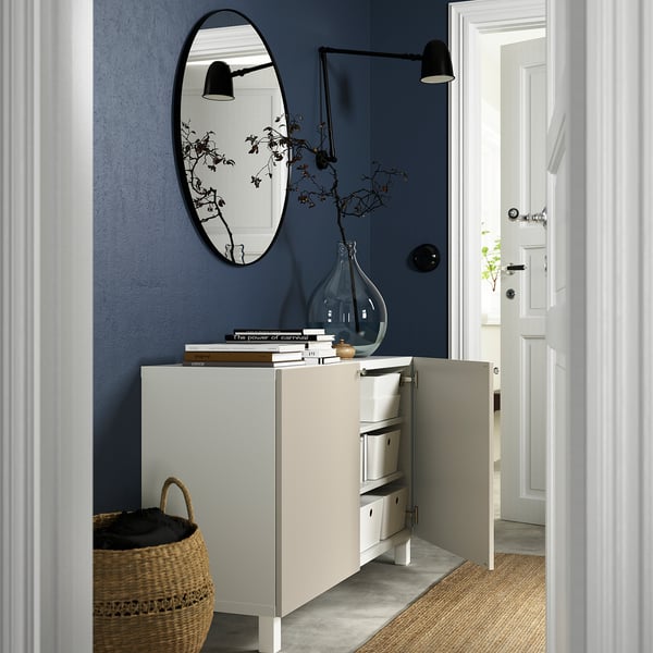 BESTÅ storage combination with doors, white/Lappviken/Stubbarp light grey-beige, 120x42x74 cm
