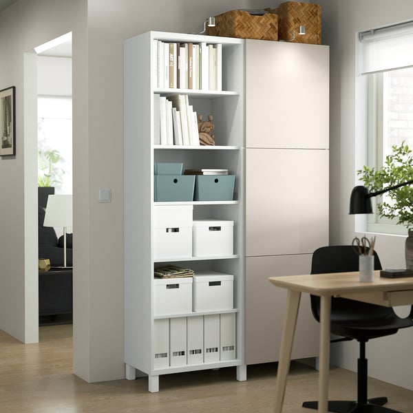 BESTÅ storage combination with doors, white/Lappviken/Stubbarp light grey-beige, 120x42x202 cm