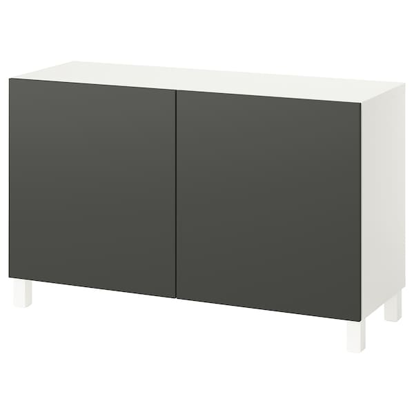 BESTÅ - Storage combination with doors, white/Lappviken/Stubbarp dark grey, 120x42x74 cm