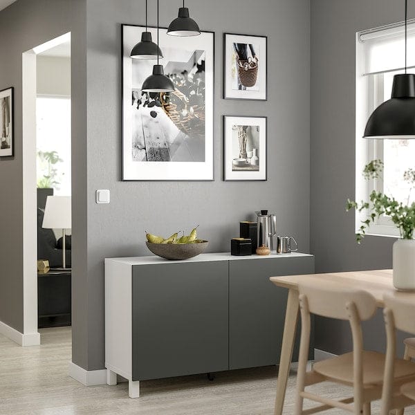 Ikea BESTÅ - Storage combination with doors, white/Lappviken/Stubbarp dark grey, 120x42x74 cm