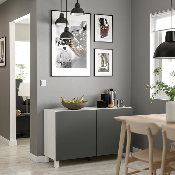 BESTÅ storage combination with doors, white/Lappviken/Stubbarp dark grey, 120x42x74 cm