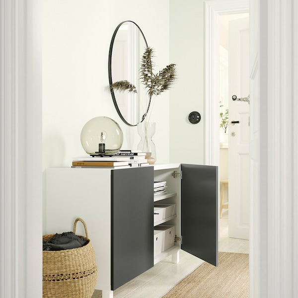 BESTÅ - Storage combination with doors, white/Lappviken/Stubbarp dark grey, 120x42x74 cm