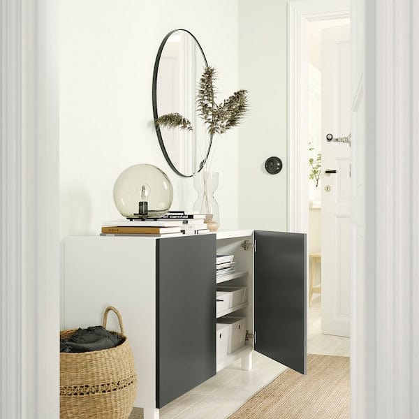 Ikea BESTÅ - Storage combination with doors, white/Lappviken/Stubbarp dark grey, 120x42x74 cm