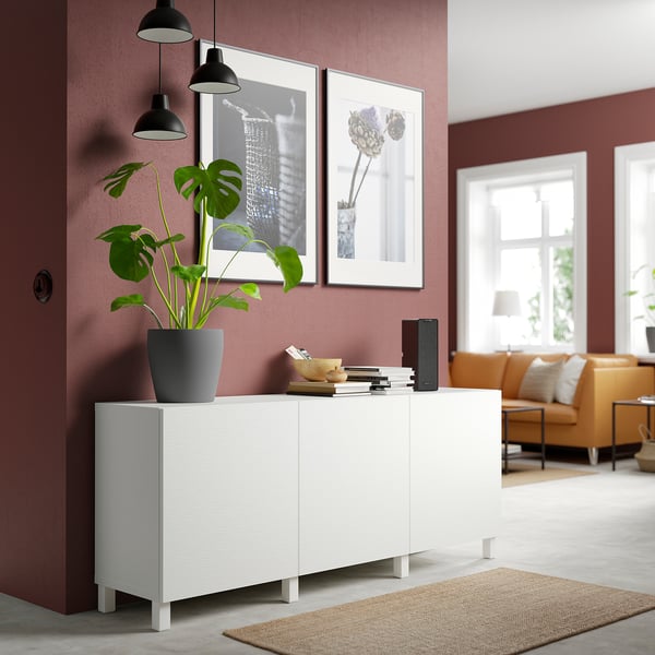 BESTÅ storage combination with doors, white/Laxviken/Stubbarp white, 180x42x74 cm