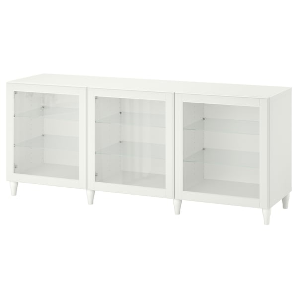 BESTÅ storage combination with doors, white/Ostvik/Kabbarp white clear glass, 180x42x74 cm