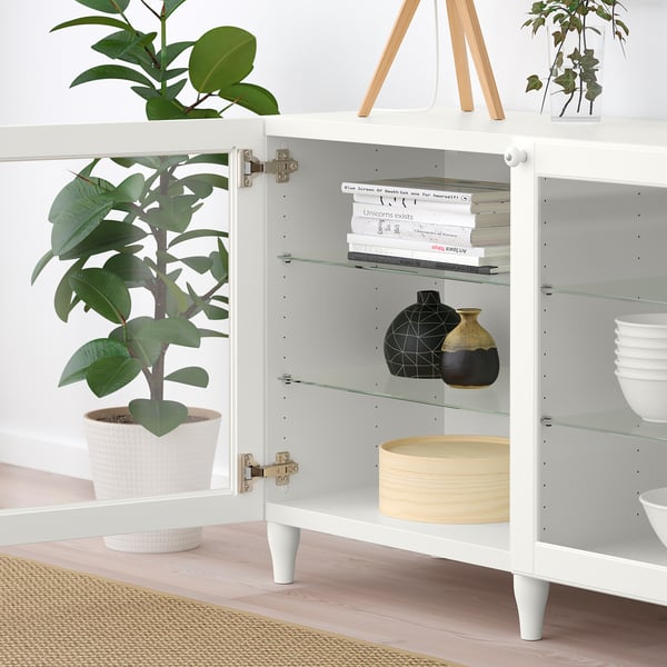 BESTÅ storage combination with doors, white/Ostvik/Kabbarp white clear glass, 180x42x74 cm