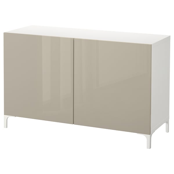 BESTÅ storage combination with doors, white/Selsviken high-gloss/beige, 120x42x74 cm