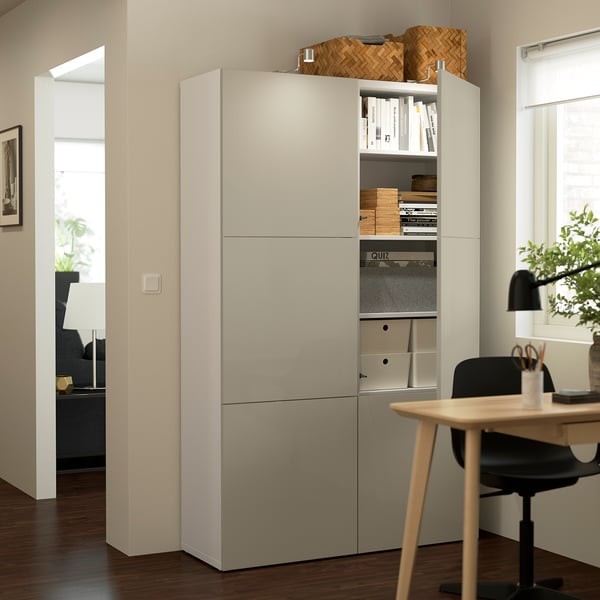 BESTÅ Mobile with doors - white/Selsviken glossy/beige 120x40x192 cm , 120x42x193 cm