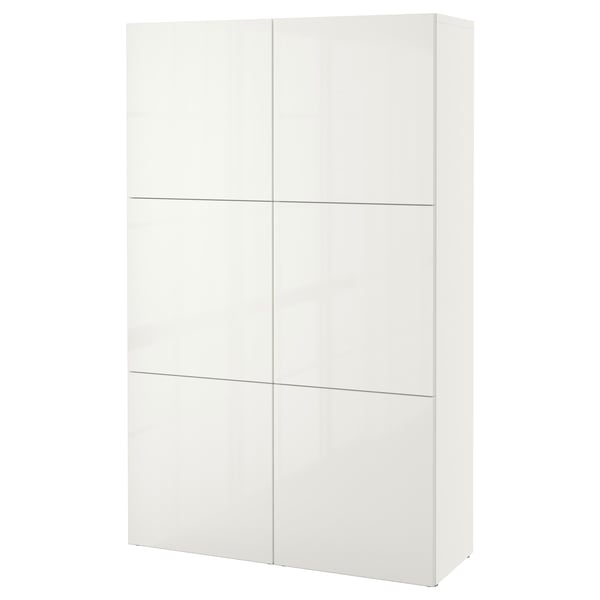 BESTÅ storage combination with doors, white/Selsviken high-gloss/white, 120x42x193 cm