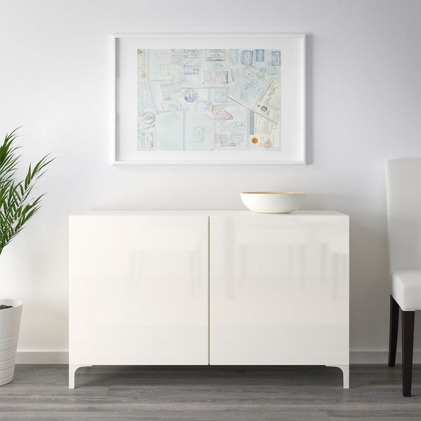 BESTÅ storage combination with doors, white/Selsviken high-gloss/white, 120x42x74 cm