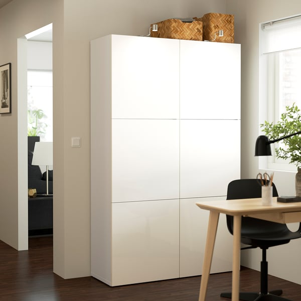 BESTÅ - BESTÅ Storage combination with doors, white/Selsviken high-gloss/white, 120x42x193 cm