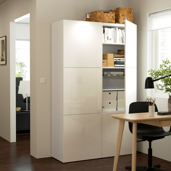 BESTÅ - BESTÅ Storage combination with doors, white/Selsviken high-gloss/white, 120x42x193 cm