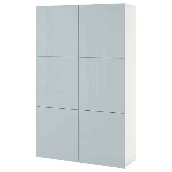 BESTÅ storage combination with doors, white Selsviken/high-gloss light grey-blue, 120x42x193 cm