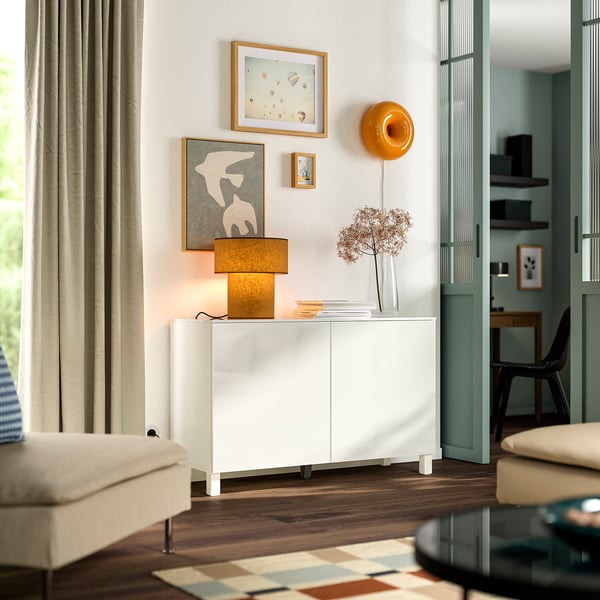 BESTÅ storage combination with doors, white/Selsviken/Stubbarp white, 120x42x75 cm