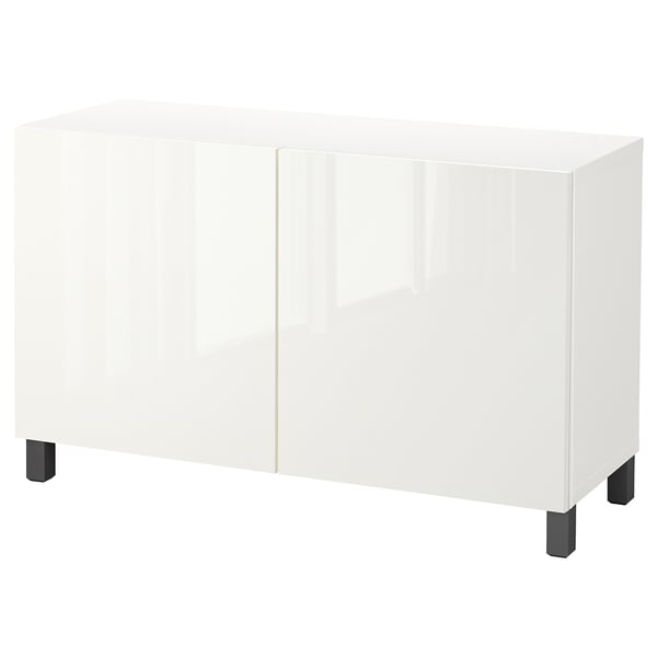 BESTÅ - BESTÅ Storage combination with doors, white/Selsviken/Stubbarp dark grey, 120x40x74 cm