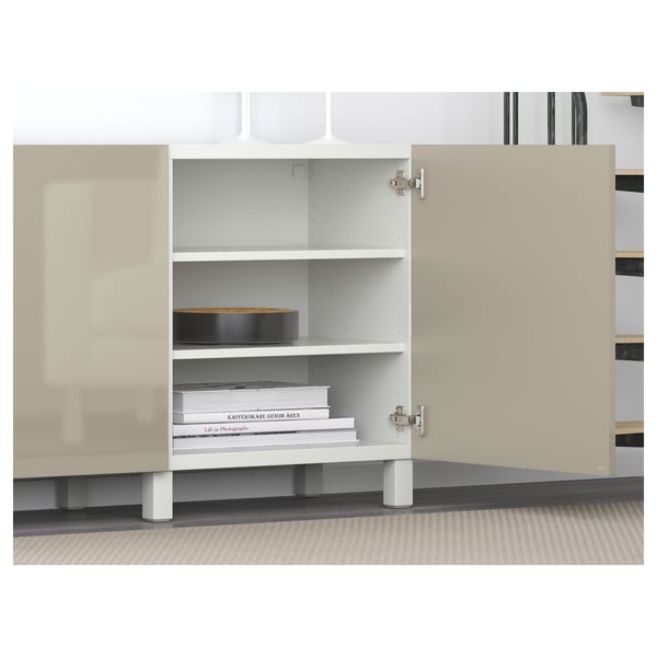 BESTÅ storage combination with doors, white/Selsviken/Stubbarp high-gloss/beige, 180x42x74 cm