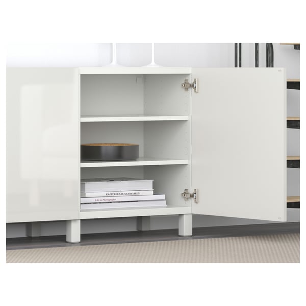 BESTÅ storage combination with doors, white/Selsviken/Stubbarp high-gloss/white, 180x42x74 cm