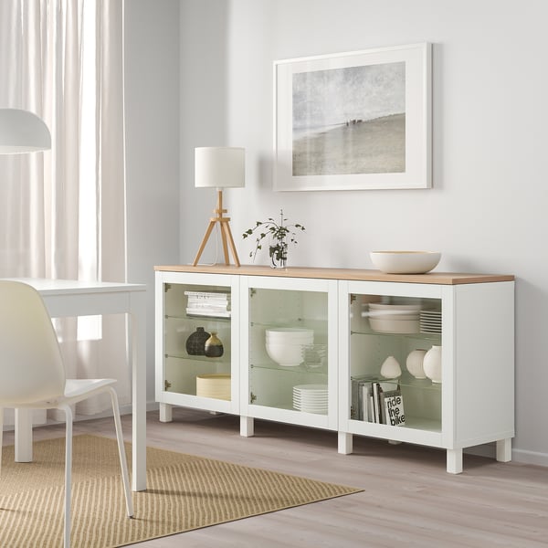 BESTÅ storage combination with doors, white/Sindvik/Stubbarp white clear glass, 180x42x76 cm