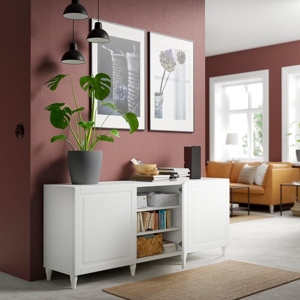 BESTÅ storage combination with doors, white/Smeviken/Kabbarp white, 180x42x74 cm