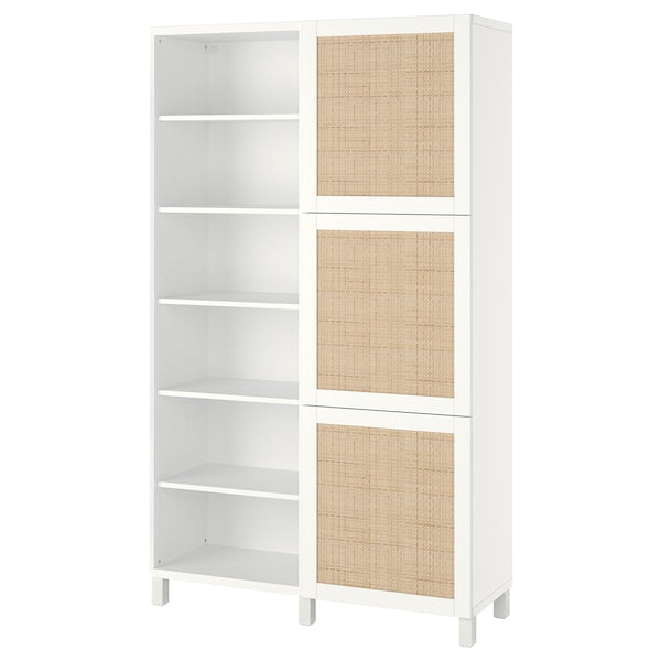 BESTÅ - Storage combination with doors, white Studsviken/white woven poplar, 120x42x202 cm