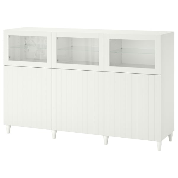BESTÅ storage combination with doors, white/Sutterviken/Kabbarp white clear glass, 180x42x112 cm