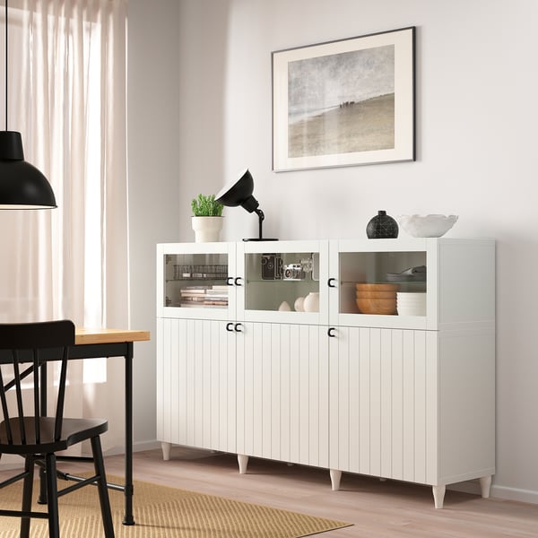 BESTÅ storage combination with doors, white/Sutterviken/Kabbarp white clear glass, 180x42x112 cm