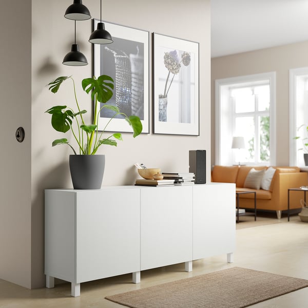 BESTÅ - Storage combination with doors, white/Timmerviken/Stubbarp white, 180x42x74 cm