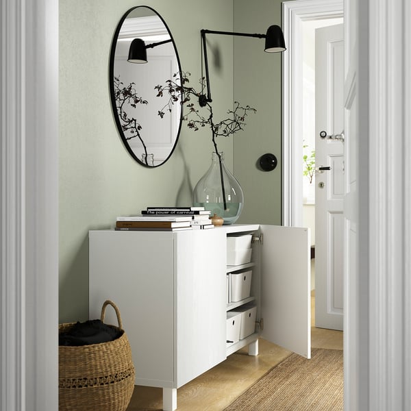 BESTÅ storage combination with doors, white/Timmerviken/Stubbarp white, 120x42x74 cm