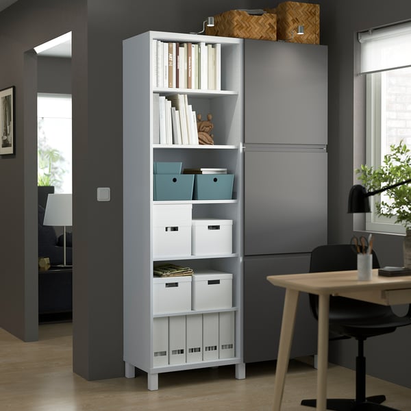 BESTÅ storage combination with doors, white/Västerviken dark grey, 120x42x202 cm