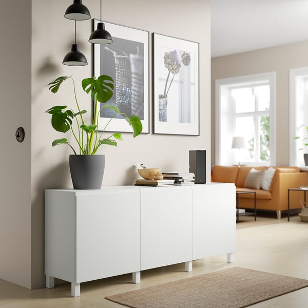 BESTÅ storage combination with doors, white/Västerviken/Stubbarp white, 180x42x74 cm