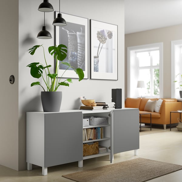 BESTÅ storage combination with doors, white/Västerviken/Stubbarp dark grey, 180x42x74 cm