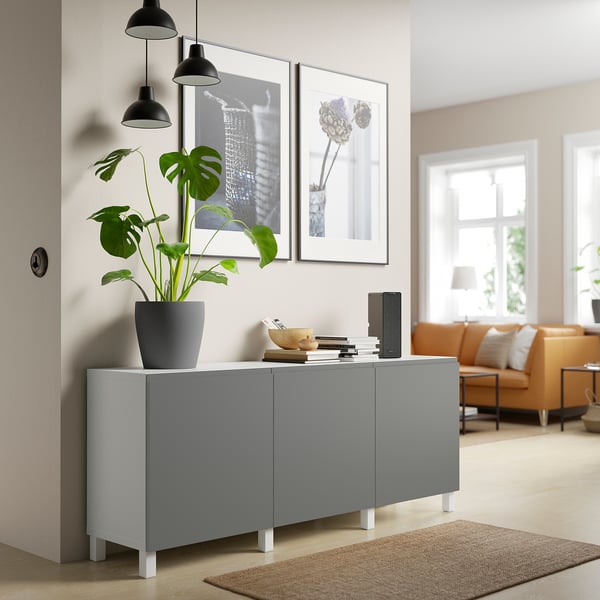 BESTÅ storage combination with doors, white/Västerviken/Stubbarp dark grey, 180x42x74 cm