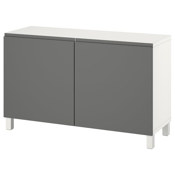 BESTÅ storage combination with doors, white/Västerviken/Stubbarp dark grey, 120x42x74 cm