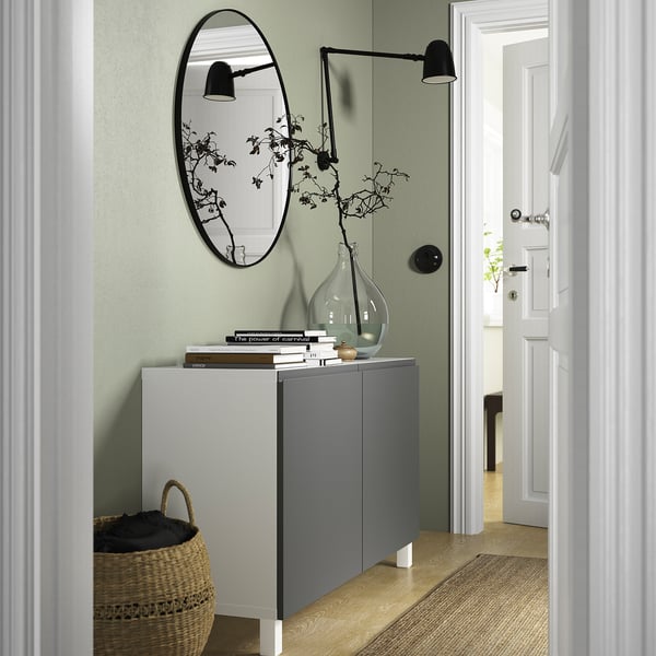 BESTÅ storage combination with doors, white/Västerviken/Stubbarp dark grey, 120x42x74 cm