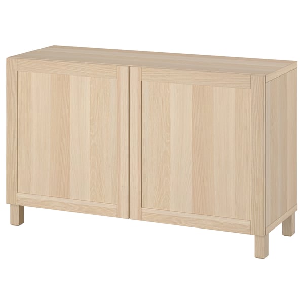 BESTÅ storage combination with doors, white stained oak effect/Hanviken/Stubbarp white stained oak effect, 120x42x74 cm
