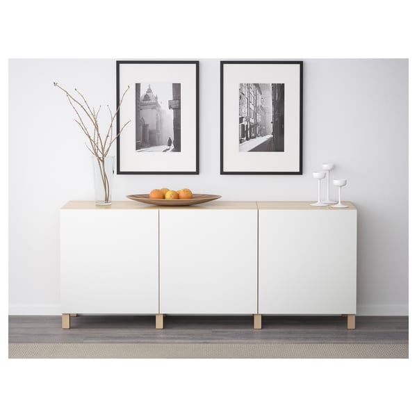 BESTÅ - BESTÅ Storage combination with doors, white stained oak effect/Lappviken white, 180x42x74 cm