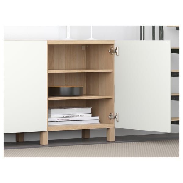 BESTÅ - BESTÅ Storage combination with doors, white stained oak effect/Lappviken white, 180x42x74 cm