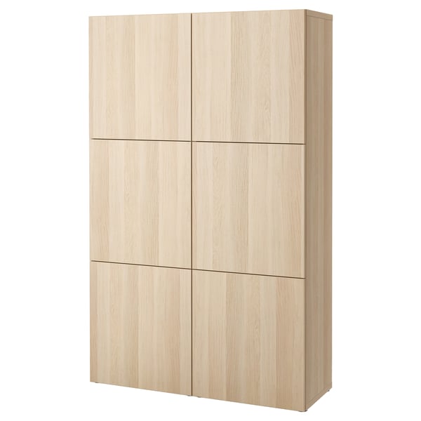 BESTÅ storage combination with doors, white stained oak effect/Lappviken white stained oak effect, 120x42x193 cm