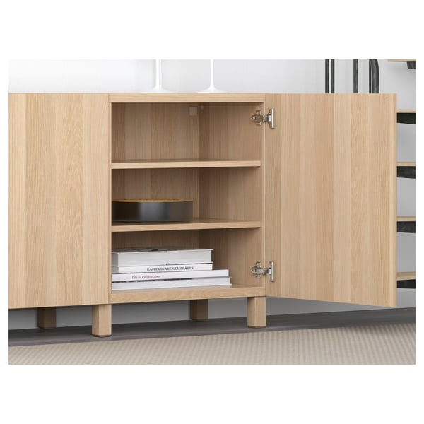 BESTÅ - BESTÅ Storage combination with doors, white stained oak effect/Lappviken/Stubbarp white stained oak effect, 180x42x74 cm