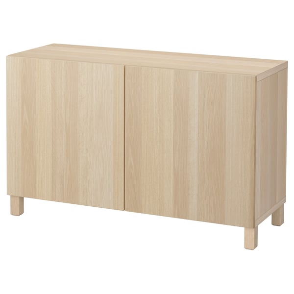BESTÅ storage combination with doors, white stained oak effect/Lappviken/Stubbarp white stained oak effect, 120x42x74 cm