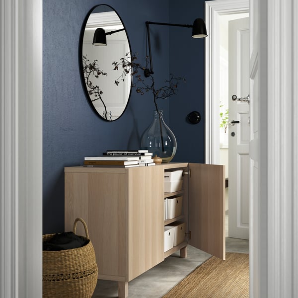 BESTÅ storage combination with doors, white stained oak effect/Lappviken/Stubbarp white stained oak effect, 120x42x74 cm